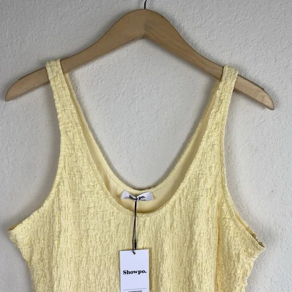 Showpo US 14 Novida Midi Dress Butter Yellow Textured Bodycon Cocktail Stretch - Picture 3 of 10